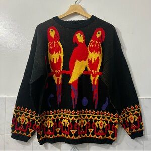 Vintage Chateau Parrot Nature Sweater Women M Whimsy Maximalist Festival 80s